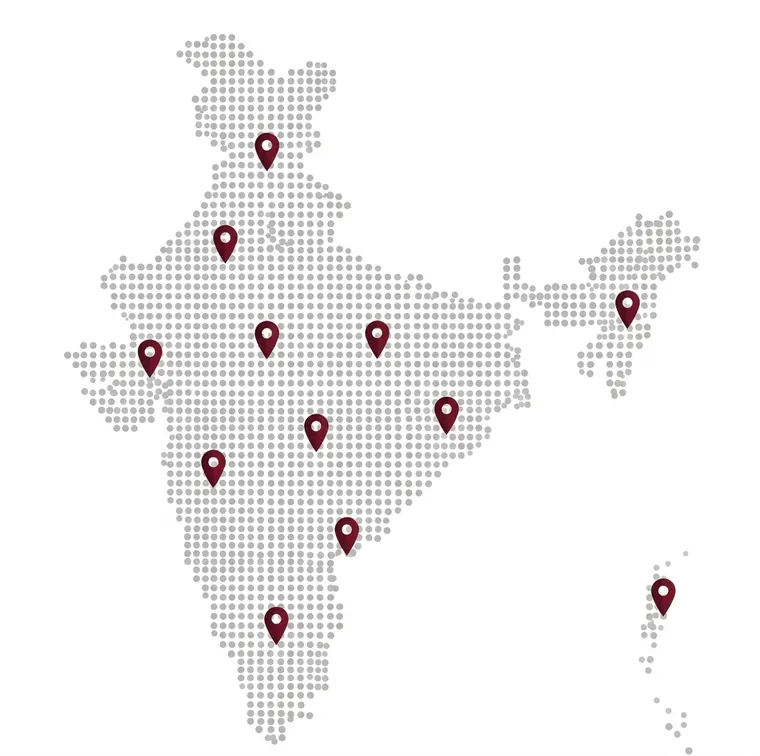 Map of India showing Benny Q Systems service locations